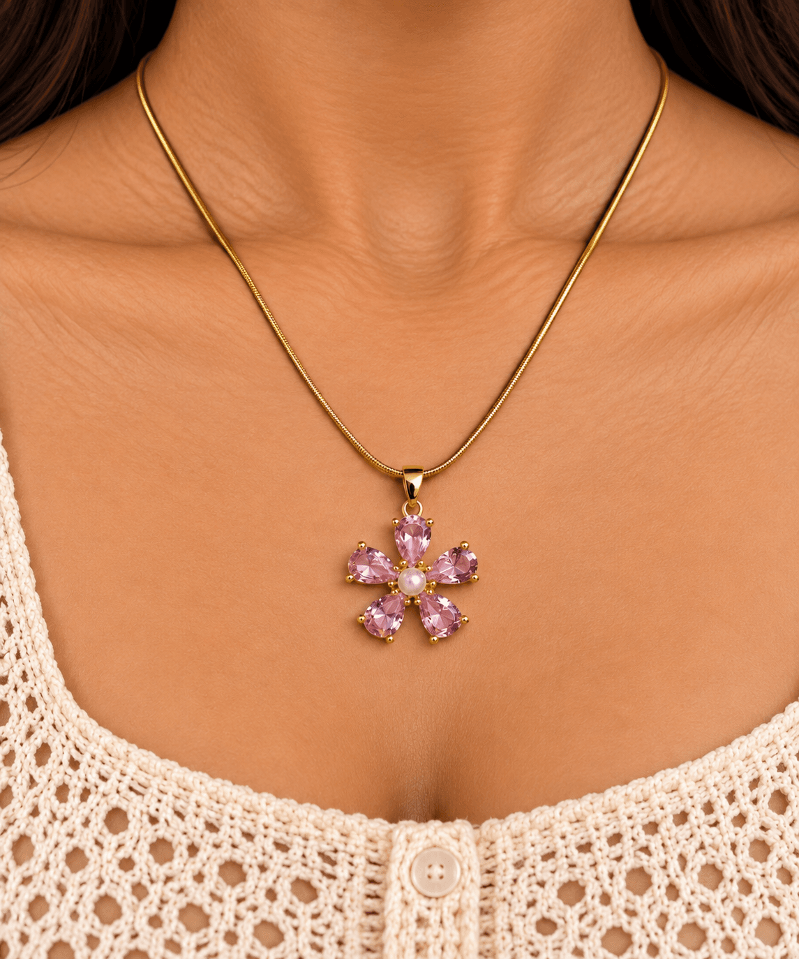 LAX_Pink Petal Necklace for Women - Image 1