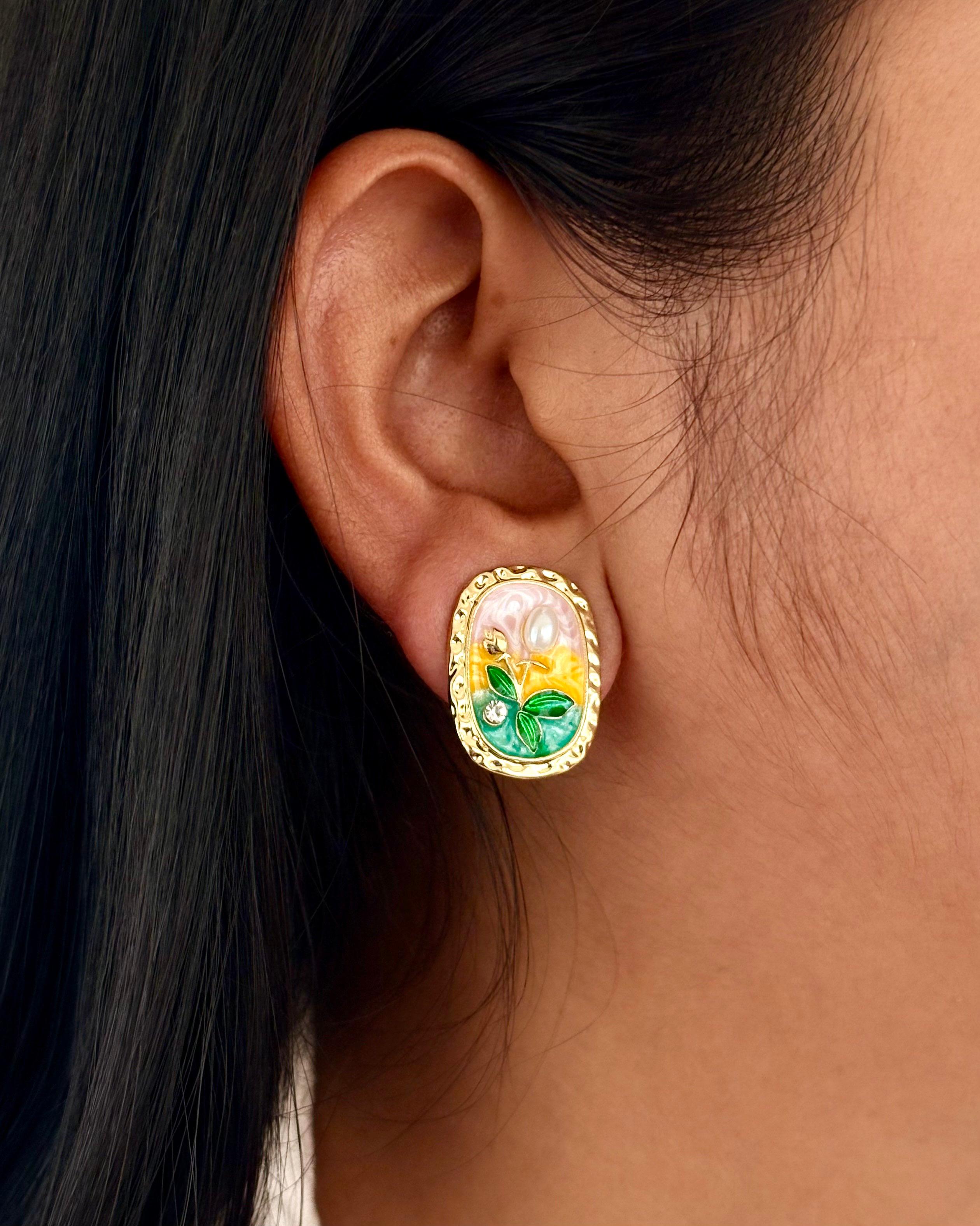 LAX_Floral Enamel Garden Stud Earrings for Women - Image 1