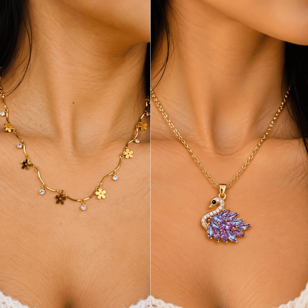 LAX_Petal Swan Song Necklace Combo for Women A little floral flirt, a little swan drama! Dainty gol - Image 1